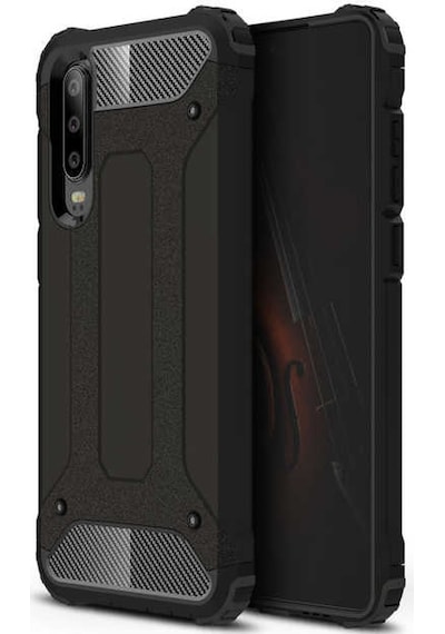 Noktaks - Huawei Uyumlu Huawei P30 - Kılıf Çift Katman Zırh Tank Crash Military Kapak - Siyah T8005 Siyah
