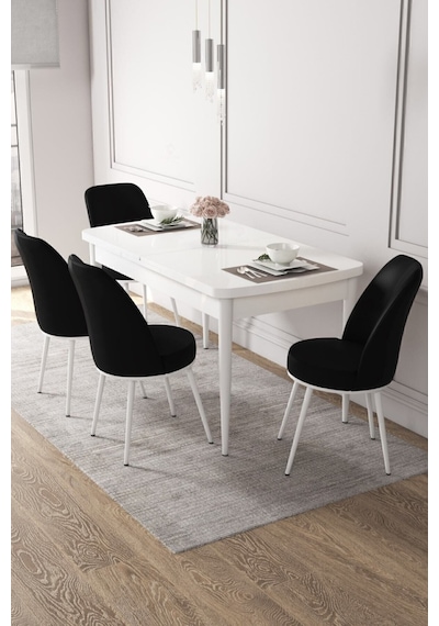 Canisa Concept Kor Serisi 70x114 Açılabilir Mutfak Masası Takımı Beyaz Masa 4 Siyah Sandalye Masa Beyaz 4 Siyah Sandalye Canisa Concept Kor Serisi 70x114 Açılabilir Mutfak Masası Takımı Beyaz Masa 4 Siyah Sandalye Masa Beyaz 4 Siyah Sandalye