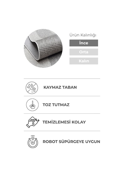 Solenne Gri Desenli Pamuk Lateks Taban Mutfak, Salon Mutfak Oturma Odası Koridor Halısı Antrasit