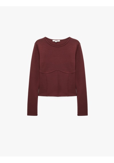 Koton Balenli Korse Detaylı Bisiklet Yaka Slim Fit Uzun Kollu Tişört Mürdüm 7wak50033uk Mor