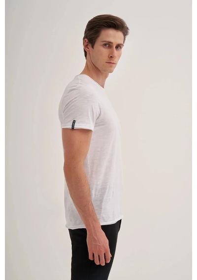 Cazador Slim Fit Bisiklet Yaka Pamuklu Düz Tişört Beyaz