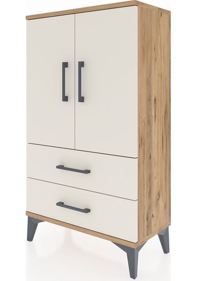 Arges Komodin 2 Raflı Tek Çekmeceli 2 Kapaklı 60x30x106 Çam-aytaşı Atlas Çam