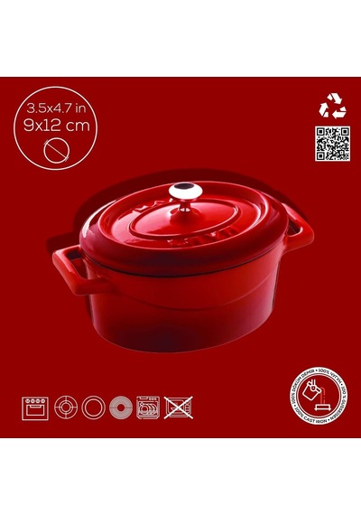 Lava Metal Oval Mini Tencere, Kırmızı Çok Renkli