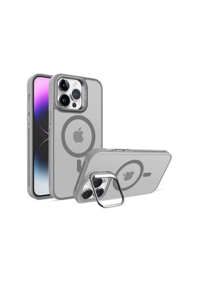 İphone 11 Uyumlu Magsafe Kılıf Mıknatıslı Standlı Darbeye Dayanıklı Mat Şeffaf Arka Kapak Lens Hediyeli Gümüş