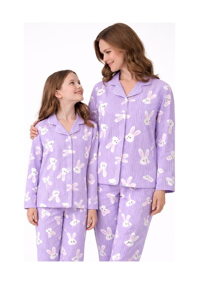 Free Beka Lila Çizgili Ve Tavşan Desenli Uzun Kollu Önden Düğmeli Gömlek Yaka Anne Kız Pijama Takımı Kombin Lacivert Free Beka Lila Çizgili Ve Tavşan Desenli Uzun Kollu Önden Düğmeli Gömlek Yaka Anne Kız Pijama Takımı Kombin Lacivert