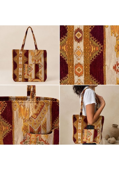 Bk Gift El Yapımı Otantik Türk Kilim Omuz Çantası -14, Günlük, Kitap, Tablet, Plaj Ve Seyahat Çantası Çok Renkli