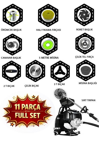 Prowackers German Ws-488 Clas Seri Sırt Tipi Benzinli Ot Çalı Çim Biçme Tırpanı+ 11 Pcs Full Set Hali Yıkamalı