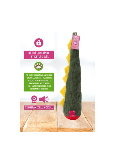 Dino Sesli Bol Kokulu Kedi Oyuncağı Matatabi Tozu Çıngıraklı Sakinleştirici Catnipli 40x12