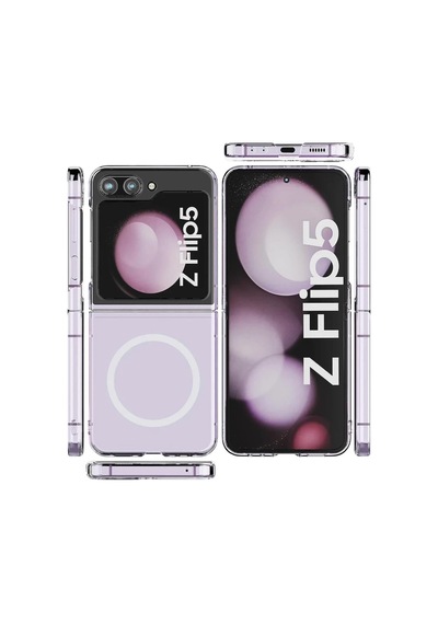 Samsung Samsung Uyumlu GalaxyZ Flip 5 Kılıf Magneticsafe Şeffaf Silikon - Şeffaf Çok Renkli