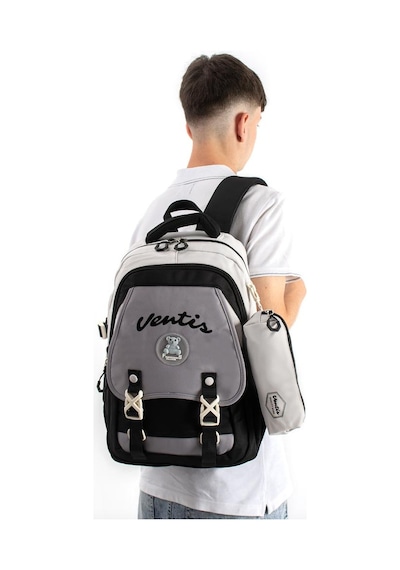 Ventis Unisex Okul Çantası Lise Ortaokul 2'li Set Kalemlikli Sırt Çantası 43 30 Cm Çok Cepli Vnt1-d Siyah