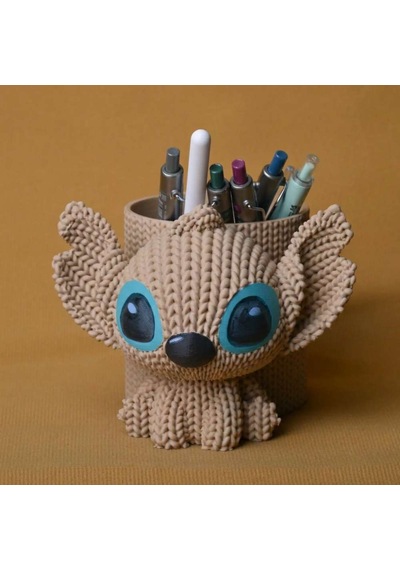 3d Baskı Knitted Kalemlik - Sevimli Karakterli Masaüstü Kalem Organizeri-bej Diğer