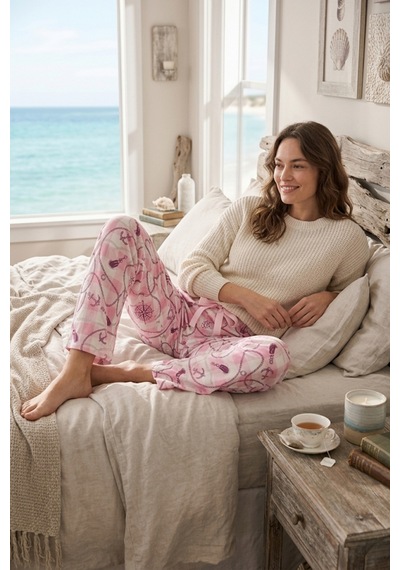 Mataş Kadın Viskon Pijama Altı Rahat Kesim Fiyonk Bağcıklı Bel Pembe