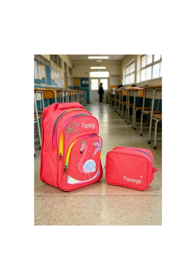 Ortopedik Nakışlı Peluş Figürlü İlkokul Ortaokul Kız Çocuk Okul Çantası Seti Beslenme Çantası Fuşya Fuşya