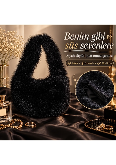 Siyah Tüylü Omuz Çantası