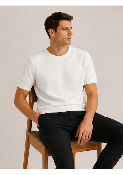 Classics Men Turbulance Slim Fit Erkek Kısa Kol Triko Tişört 7675 Beyaz