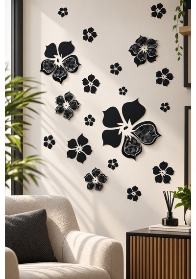 3d Simli Çiçekli Duvar Stickerı 32x50 Cm Siyah Beyaz Modern Salon Yatak Odası Duvar Dekoru Renkli
