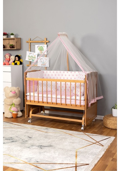 Ahşap Beşik Anne Yanı Beşik Vernikli 60x120 - Pembe Yıldız Tek Yastık Uyku Seti+yatak+tekerlekli Ahşap Ahşap Beşik Anne Yanı Beşik Vernikli 60x120 - Pembe Yıldız Tek Yastık Uyku Seti+yatak+tekerlekli Ahşap