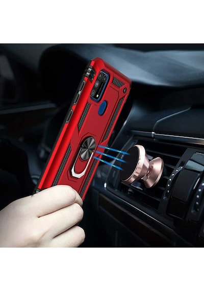 Samsung Uyumlu Galaxy M31 Kılıf Sert Silikon Yüzüklü Stand Özellikli Kapak