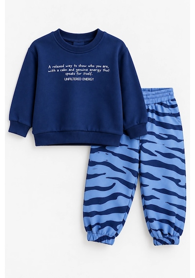 Rony Pony Kids Çocuk 3 İplik Yazı Baskılı Sweatshirt Ve Desenli Jogger Eşofman Takımı Lacivert Mavi Rony Pony Kids Çocuk 3 İplik Yazı Baskılı Sweatshirt Ve Desenli Jogger Eşofman Takımı Lacivert Mavi