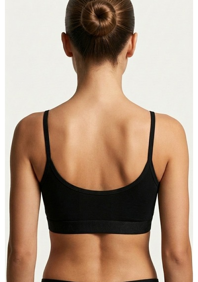 Mataş Kadın İnce İp Askılı Pedli Pamuklu Büstiyer Crop Bralette Siyah