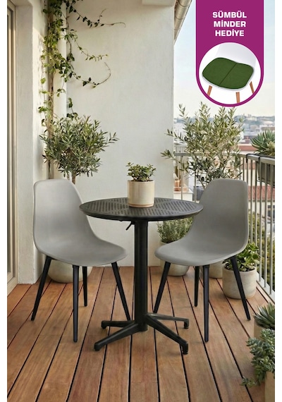 Vilinze Tilia Plastik Bahçe Balkon Bistro Seti Katlanır Masa 60 60 Cm Siyah