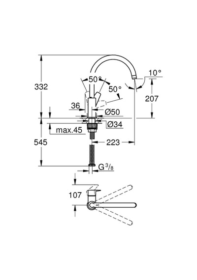 Bauedge Tek Kumandalı Spiralli Eviye Bataryası - 30536000 Krom