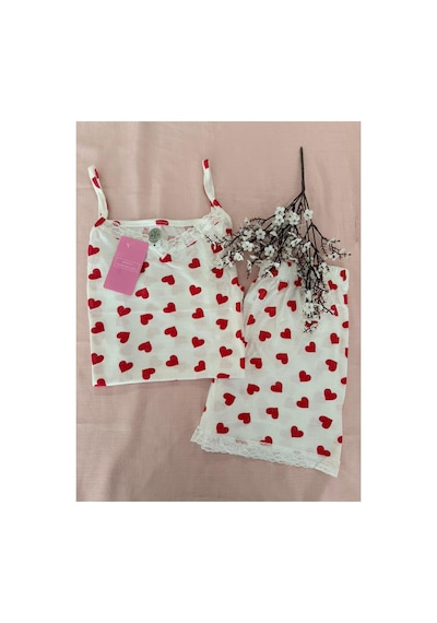 Mh Moony Homewears 2'li Kırmızı Kalp Askılı Şortlu Yazlık Pijama Takımı Kırmızı Bordo Mh Moony Homewears 2'li Kırmızı Kalp Askılı Şortlu Yazlık Pijama Takımı Kırmızı Bordo