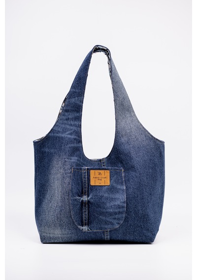 Fabric Craft Bag Omuz Çanta Pamuk Denim Lazer Efekt Yıkamalı Kot Lacivert