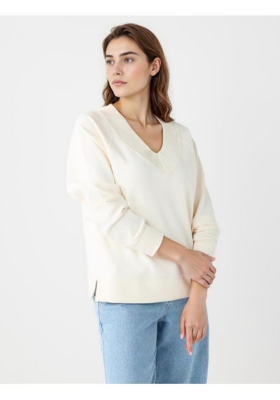 Jimmy Key Jimmy Key Ekru Uzun Kollu V Yaka Örme Modal Sweatshirt 5ww235785114