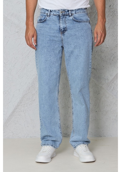 Blayn Jeans Erkek Antrasit Baggy Kot Pantolon - Geniş Kalıp Günlük Rahat Denim Jean Toz Mavi