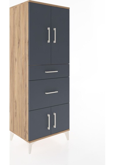 Hyperion Dolap 3 Raflı 2 Çekmeceli 4 Kapaklı 60x44x163 Çam-antrasit Atlas Çam