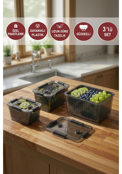 Selka Home Lavin 3'lü Saklama  Kabı ( 2-4-7 Lt. )