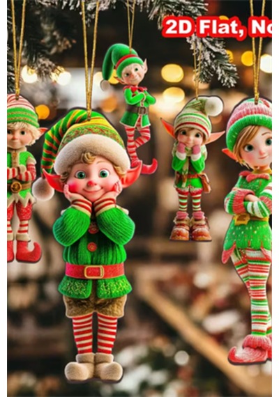 12'li Ahşap Elf Noel Ağacı Süs Seti 2d Düz Baskı Renkli Asma Dekorları / Ev & Parti Dekoru