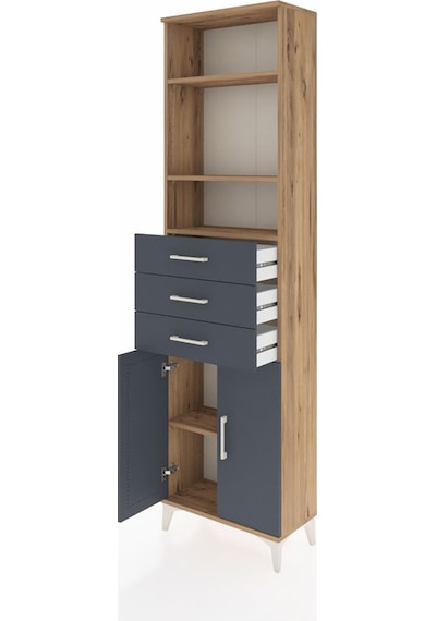 Arges Dolap 4 Raflı 3 Çekmeceli 2 Kapaklı 60x30x221 Çam-antrasit Atlas Çam