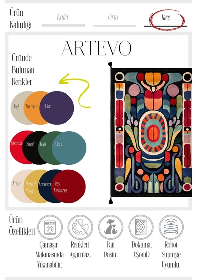 Artevo 20 Siyah Geometrik Tasarım Soyut Desenli Halı İnce Halı Kilim Halı Oturma Odası Salon Halısı Renkli N