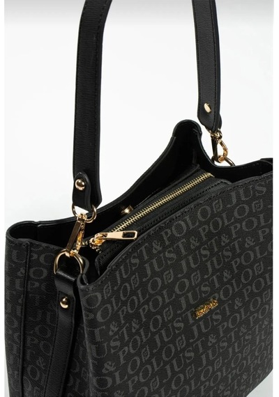 Just Polo Kadın Monogram Baskılı El Ve Omuz Çantası Ebat 25 X 25 Siyah