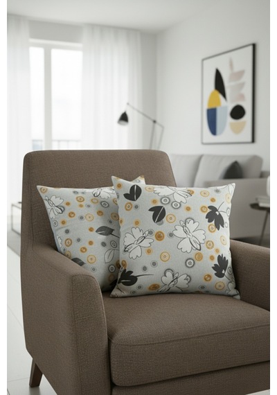 Chevron Bohem Dekoratif Punch Yastık Kırlent Kılıfı 2 Adet 45x45 Modern Çiçek Gri 45 x 45