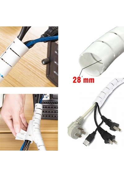 Keepro Beyaz Renk Spiral Kablo Toplayıcı Kablo Düzenleyici Spiral Ø 0.28mm1,5m