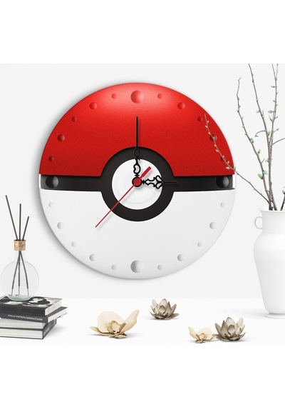 Dekoratif Pokemon Ball Tasarımlı Ahşap Duvar Saati - 1 Çok Renkli