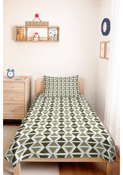 Geometrik Yeşil Minimal Tek Kişilik Pike Takımı - Haki Beyaz Bohem 160x220 Cm Yazlık Yatak Örtüsü Ahenkli Kıyı Nüansı