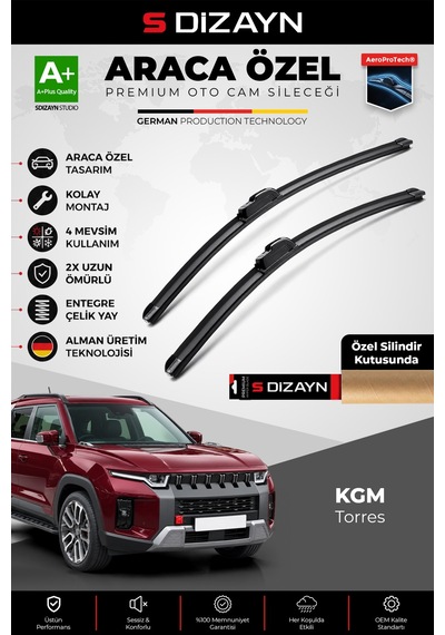 S-dizayn Kgm Torres Ön Cam Silecek Seti 2023 Üzeri Premium Araca Özel 60-45 Cm A+ Kalite