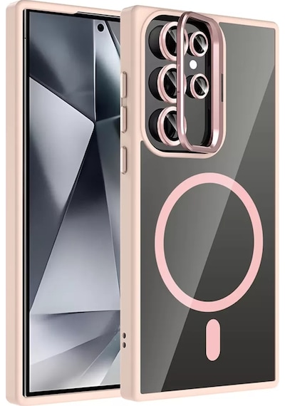 Joko Samsung Galaxy Uyumlu  S24 Ultra Remim Lensli Magsafe Standlı Kapak - Pembe