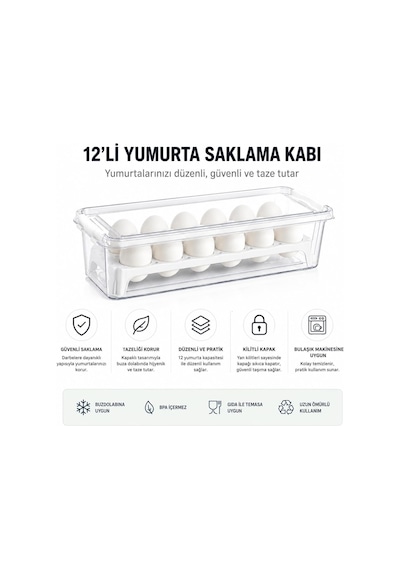 Orret Home 12 Gözlü Kilitli Yumurta Saklama Kabı Plastik Yumurta Taşıma Kutusu Kapaklı Şeffaf Buzdolabı Düzenle Diğer