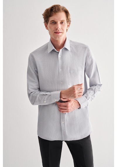 İmza Gri Sert Yaka Uzun Kol Cepli Comfort Fit Classic Gömlek 1004255163 Gri