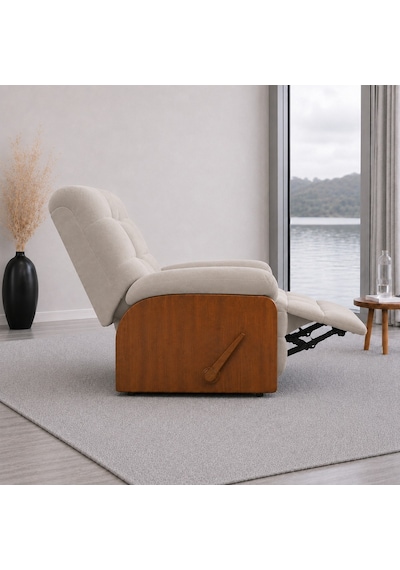 Smarto Relax Ticino Manuel Mekanizmalı Ayak Uzatmalı Ahşap Yan Panelli Polyester Tv Koltuğu Baba Koltuğu Ekru