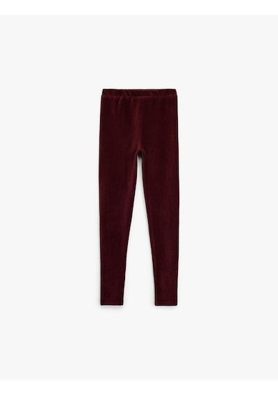 Koton Beli Lastikli Uzun Kadife Tayt Bordo 7wkg40010ak