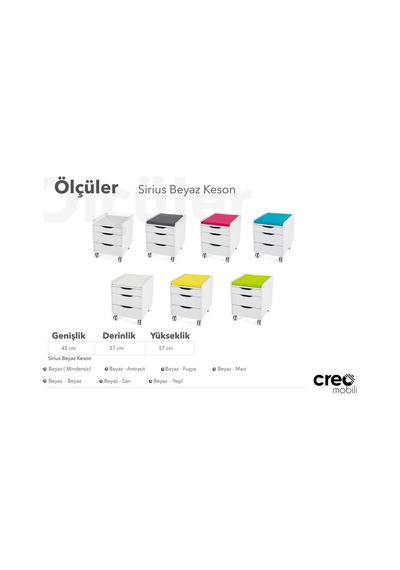 Creo Mobili Çekmeceli Tekerlekli Sirius Keson, Oturulabilir Ofis Ve Ev Komodini, Beyaz/beyaz