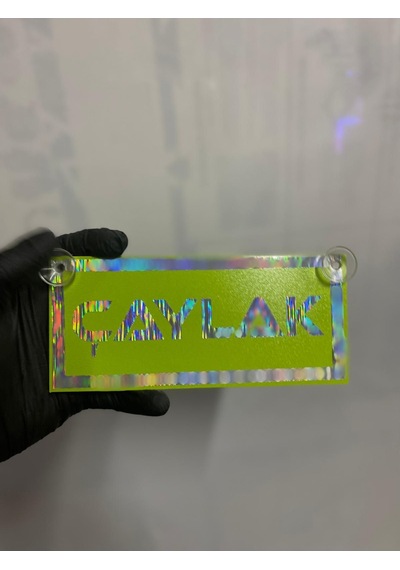 Yeşil Renk Üzeri Hologram Renk Çaylak Yazılı Vantuzlu Cam Süsü