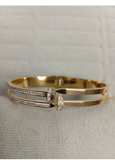 Zirkon Taşlı Çivi Model Gold Renk Kelepçe Bileklik Gold