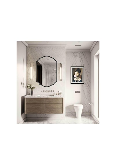 Asimetrik Duvar Aynası/çerçeveli Düzensiz Dekor Ayna/banyo Aynası Siyah 60 X 80 Genel